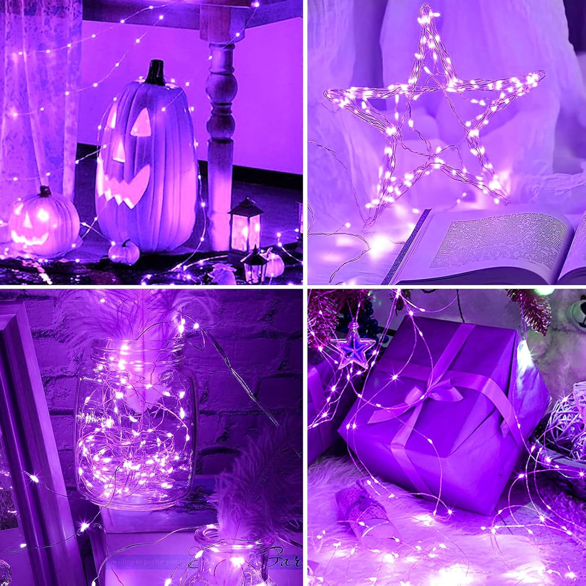 2 Pack USB Plug in Fairy String Lights,16ft 50 LED Copper with Remote and Timer, 8 Modes Waterproof Twinkle String Lights for Bedroom Indoor Party Wedding Christmas Decoration (Purple)