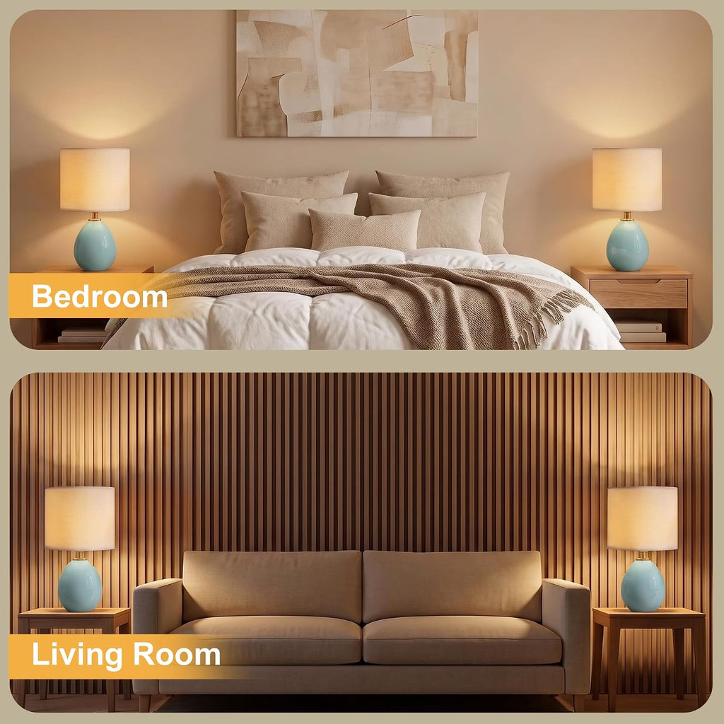 Dawnwake 17.7" Ceramic Table Lamps Set of 2 for Living Room Bedroom, Blue