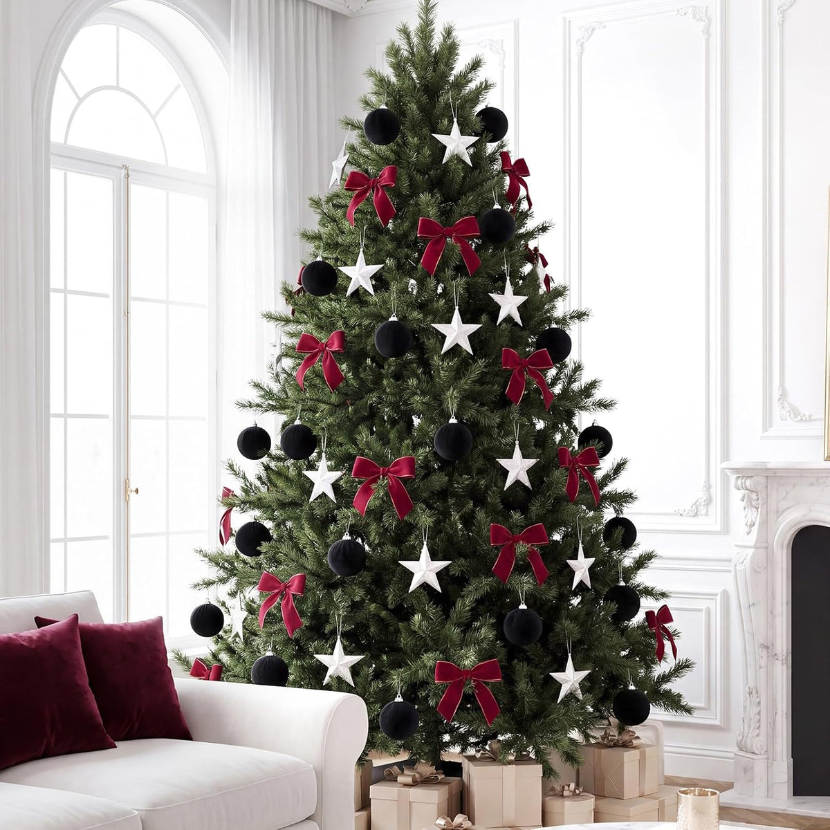 Woration 9 Pcs Black Velvet Christmas Balls 2.36" Xmas Tree Hanging Ball