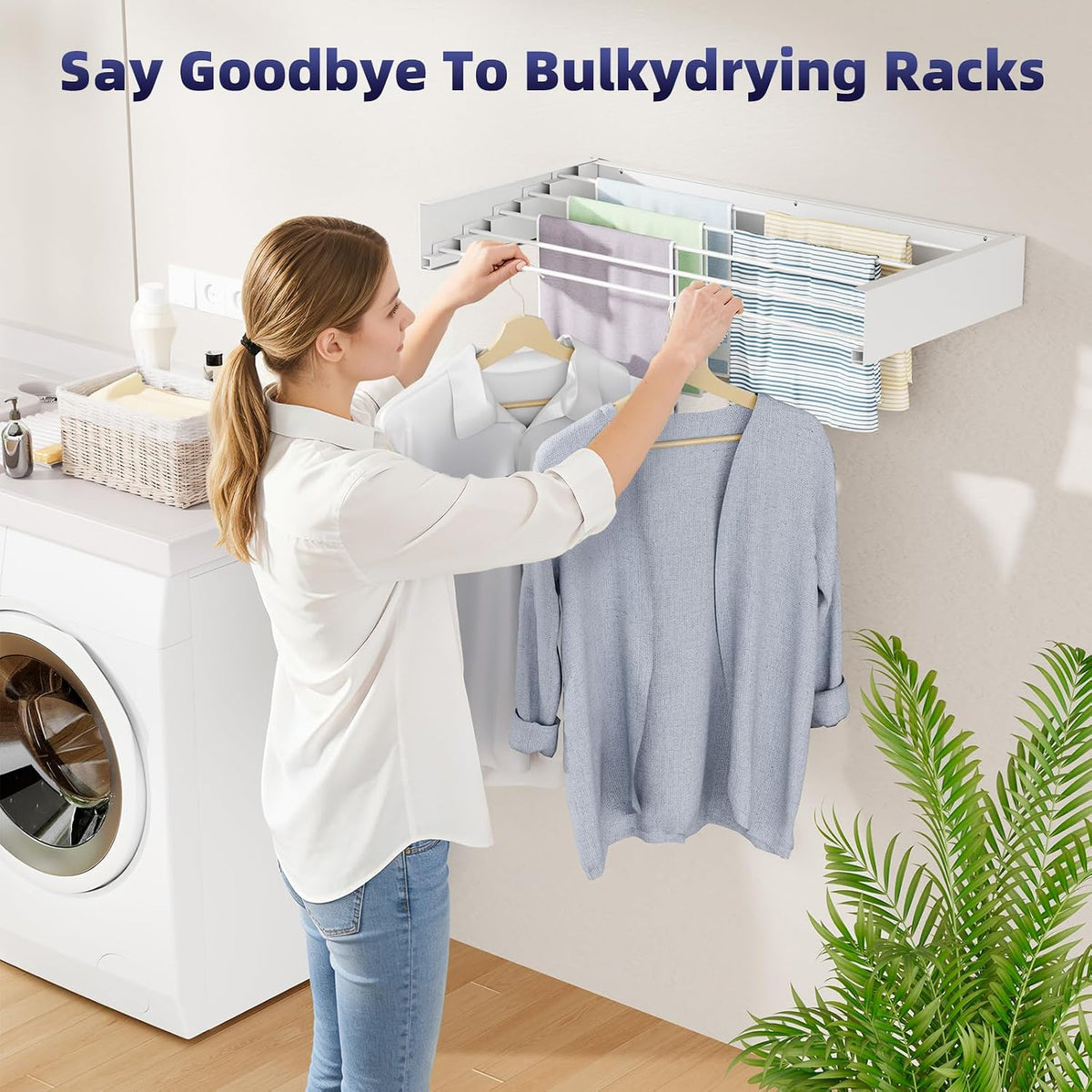 ZMBESUP Wall Mounted Drying Rack, 23.4" Foldable Clothes Drying Rack for Laundry Room Organization, Space Saving Retractable Laundry Rack for Small Space Apartment Bathroom Balcony (White)