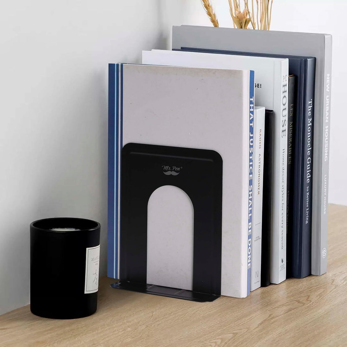 Mr. Pen- Book Ends, Black, 6 Pack, Heavy Duty Metal Bookends for Shelves