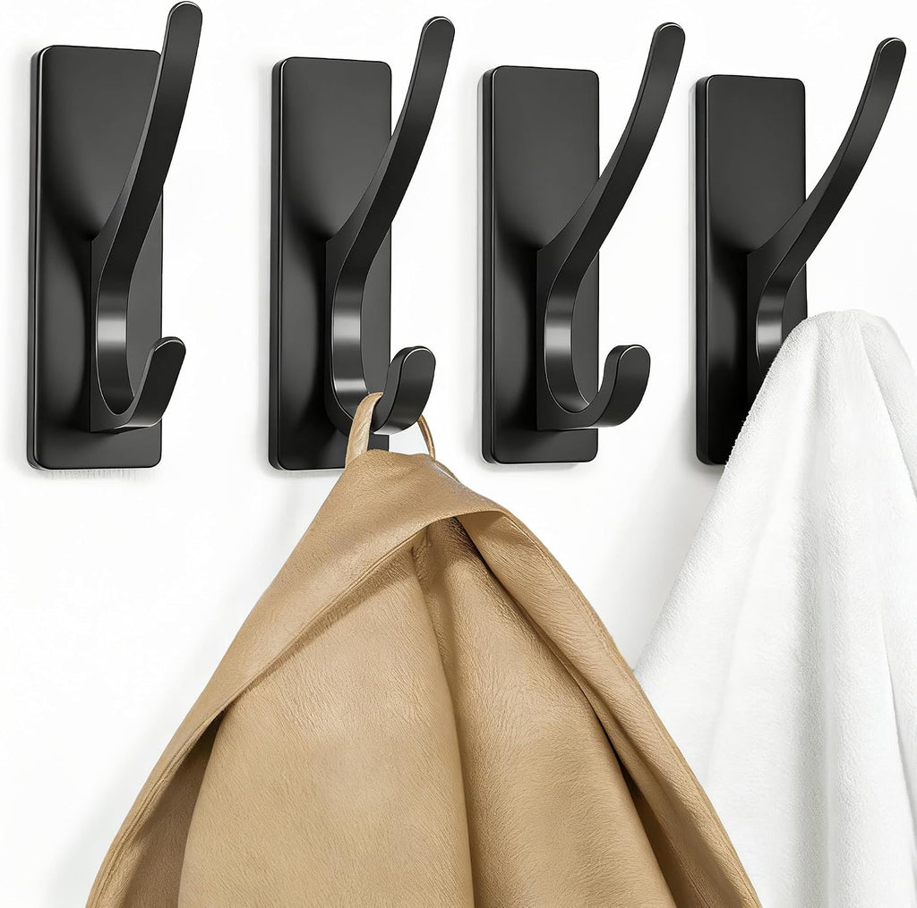 pickpiff 10 Pack Matt Black Self-Adhesive Hook, 13LB Hanger for Coat/Towel