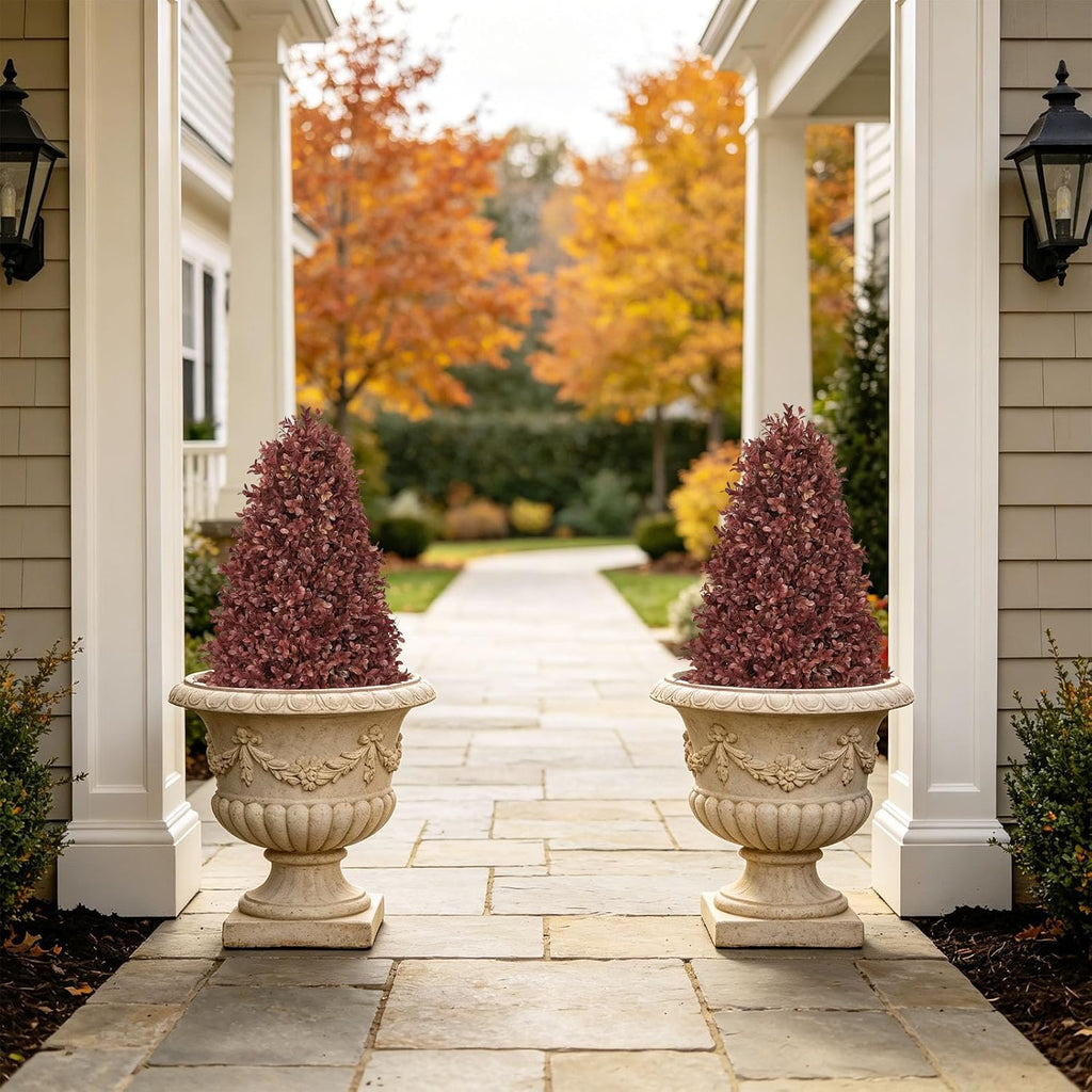 30" Artificial Boxwood Plants Outdoor, Fall Topiary Trees Set of 2