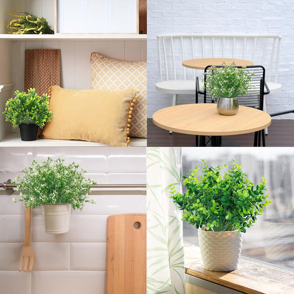 Ouddy Decor 6 Pcs Mixed Artificial Greenery, Fake Plastic Plants Outdoor