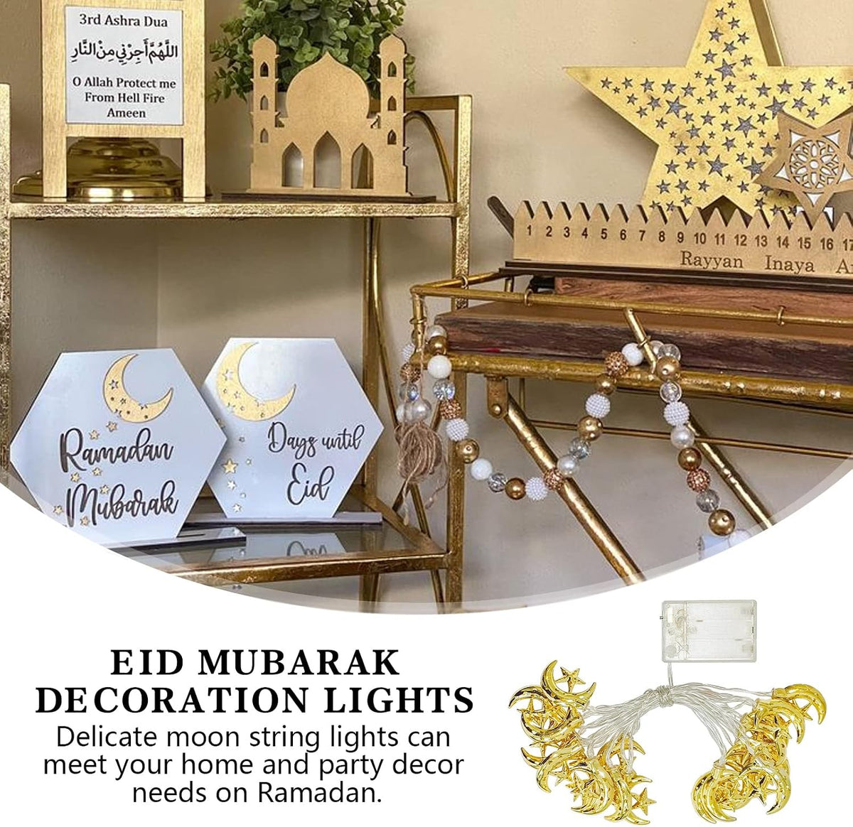 Vigdur Moon String Lights, 10FT Moon Lights Battery Operated with Timer