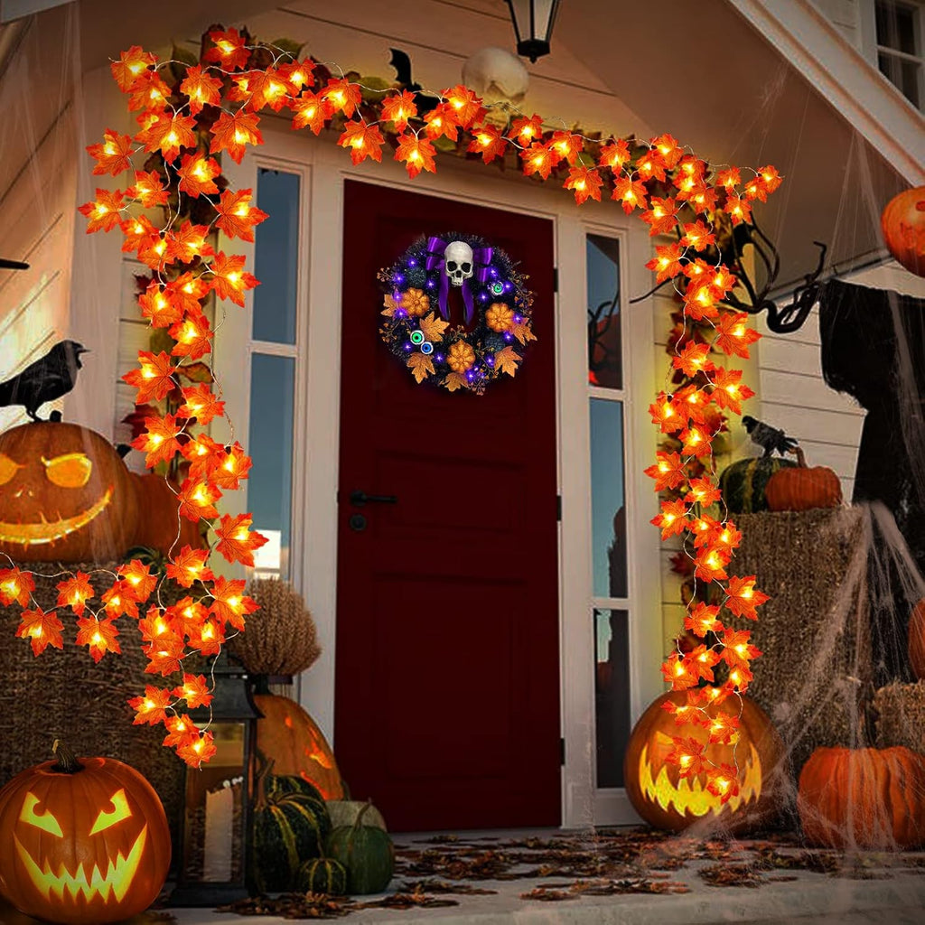 Timer&3 Pack Thanksgiving Decorations 30Ft Fall Garland with Lights 60LED
