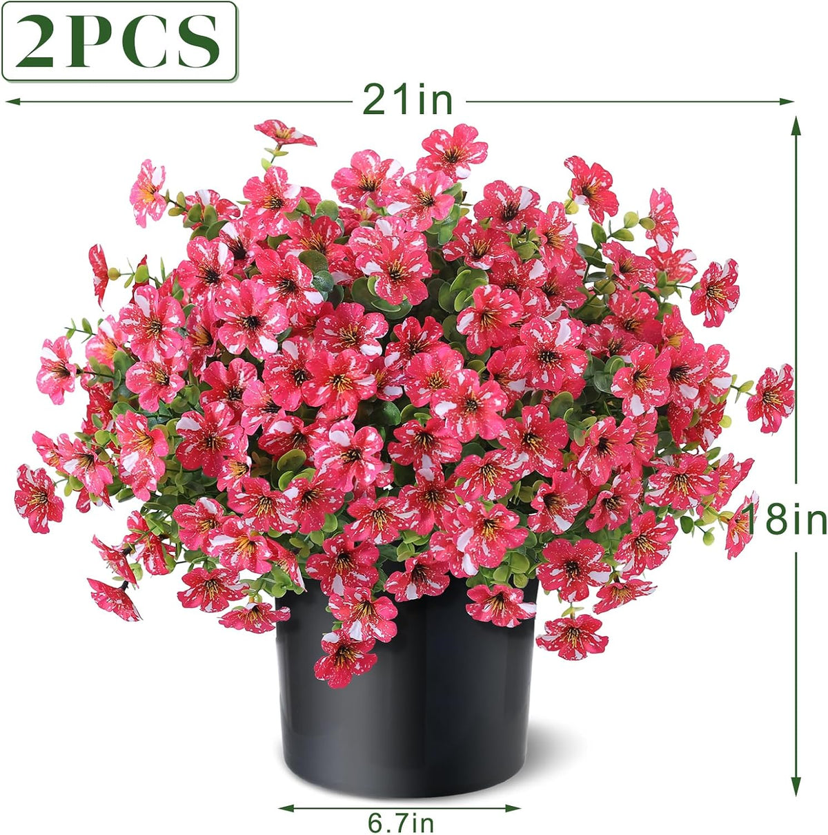 2Set Artificial Eucalyptus Flower Topiary Tree for Front Porch(Rose Red)