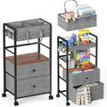 2IN1 Baby Diaper Caddy Organizer & 4-Tier Rolling Cart, Bedside Cart for Baby Essentials Nursery With Drawers, Metal Mobile Diaper Caddy Cart with Wheels, Storage Basket with Dividers for Baby Shower