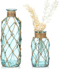Chuangdi Set of 2 Coastal Glass Flower Vase with Boho Rope, Light Blue