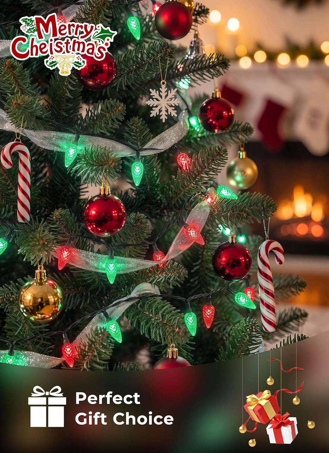 Minetom C6 Solar Christmas Lights, 50 LEDs Waterproof Outdoor String Lights