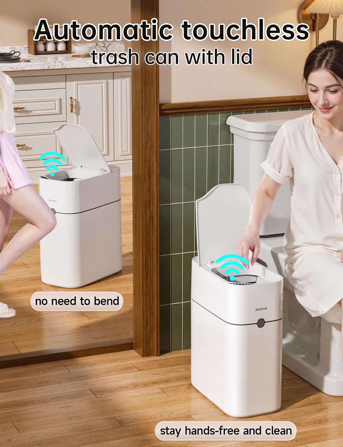CTIME Touchless Automatic Bathroom Trash Can with Lid for Bathroom