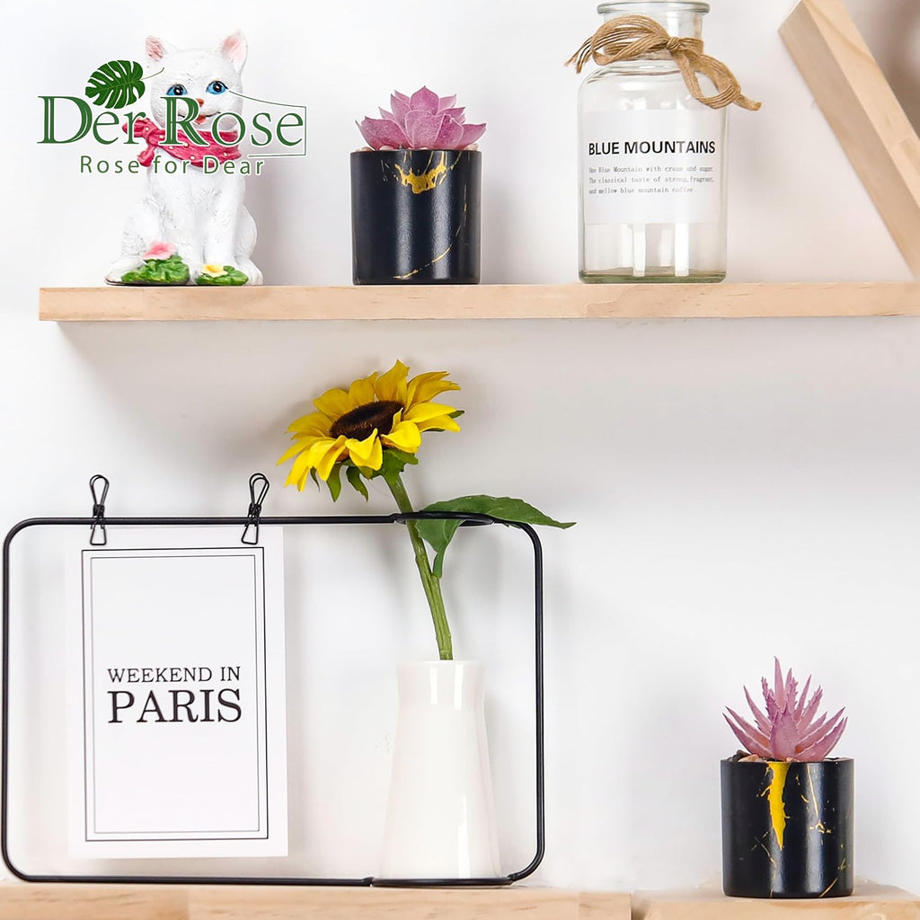 Der Rose 3 Pack Mini Fake Plants in Black Pots for Office Desk Accessorise