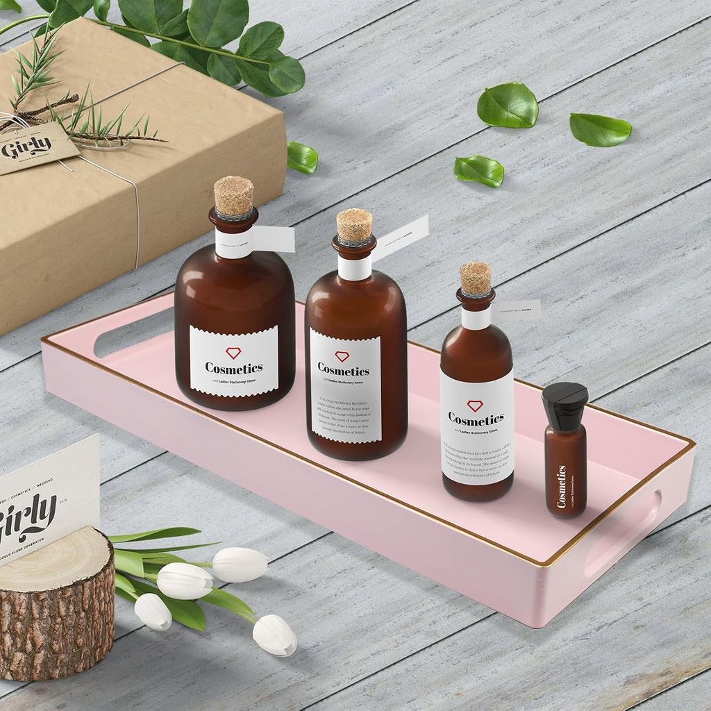 Pink Vanity Tray with Handles, Decorative Tray