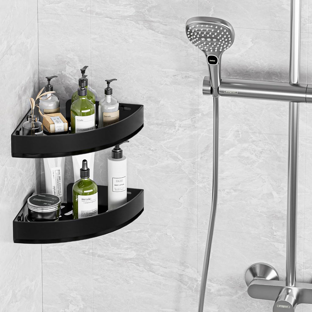 Wisfame Black Corner Shower Caddy, Triangle Shower Shelf No Drilling, Metal