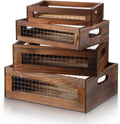FillTouch 4 Pcs Wooden Nesting Countertop Baskets, Walnut, Small