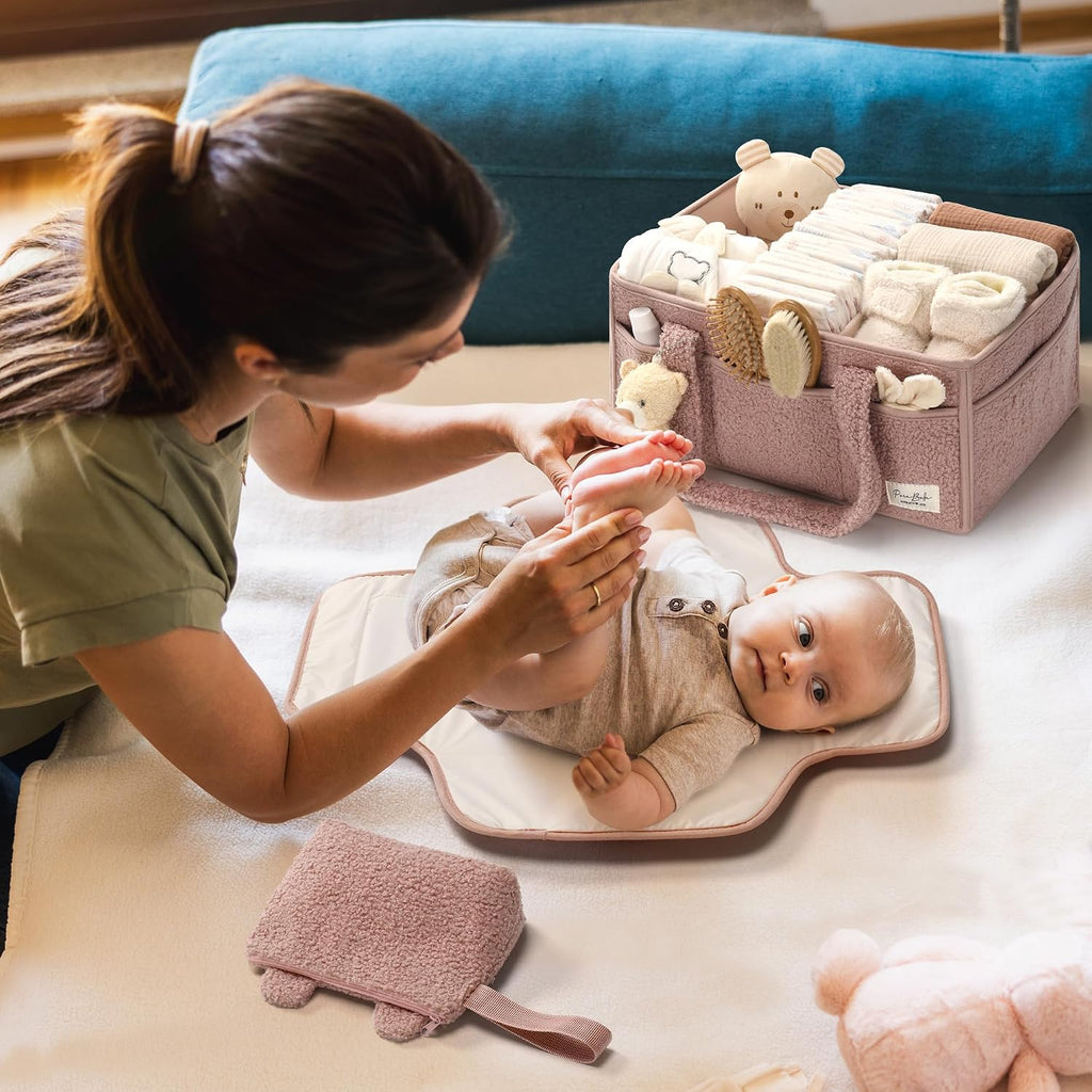 PeraBella Baby Diaper Caddy Organizer, Nursery Storage Baby Basket 3Pcs Set