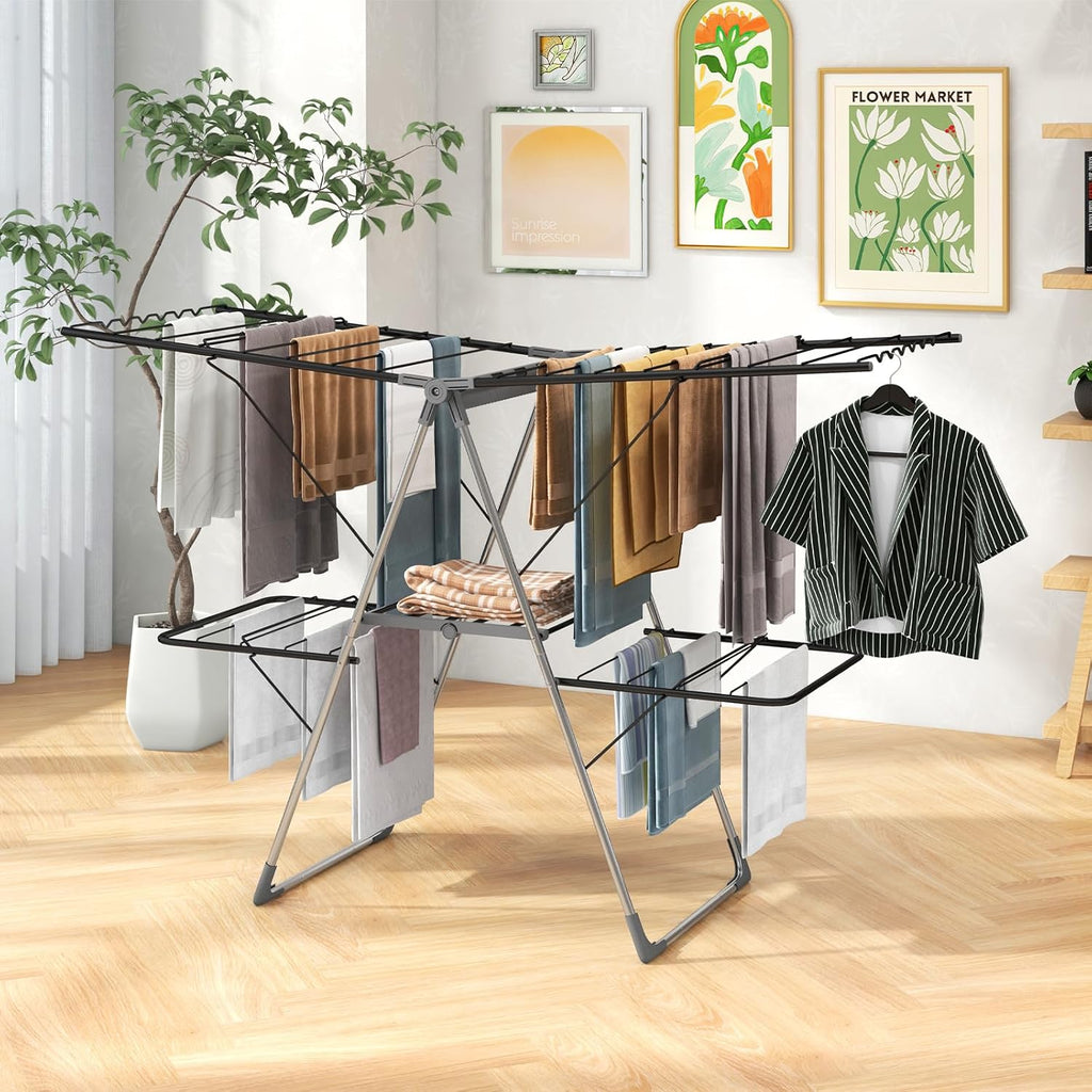 Tangkula 2-Tier Freestanding Foldable Clothes Drying Rack, No Assembly