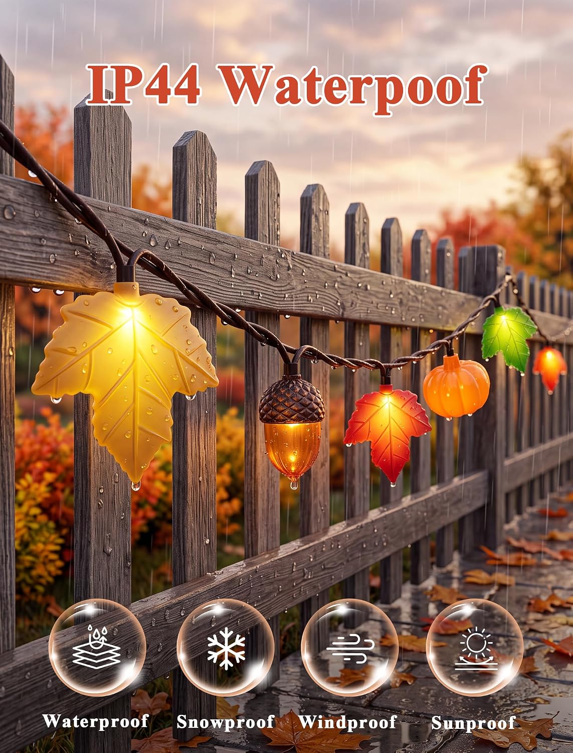 Fall Decor String Lights, 8.5FT 10 LED Thanksgiving Lights Outdoor Plug in