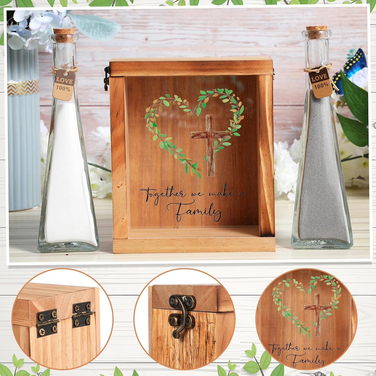 Blosssound Unity Sand Ceremony Set, Love Family Shadow Box, White Gray