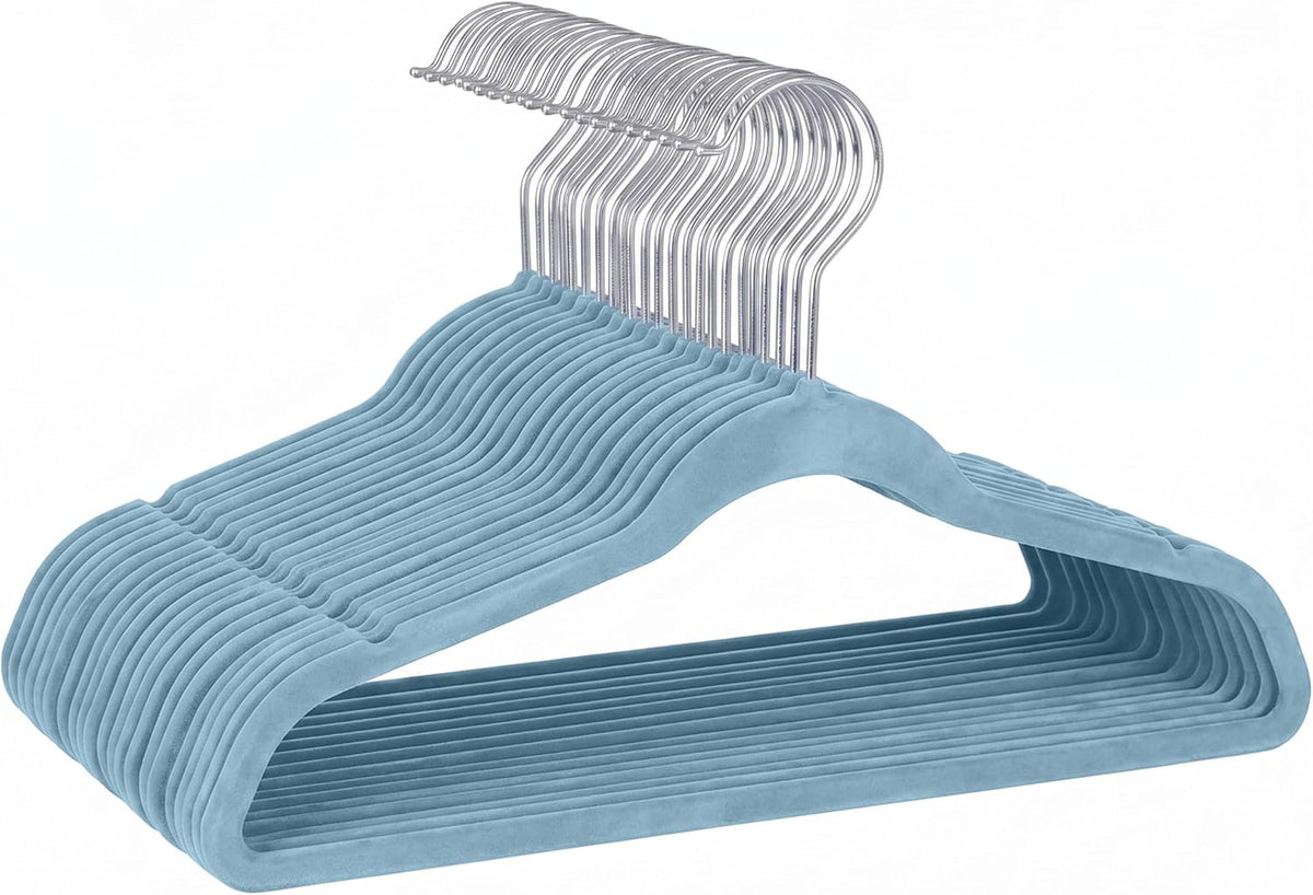 Laura Ashley Kids Velvet Hangers| 25 Pack | Durable | Lightweight | Light Blue | Non-Slip | Closet Organization | Holds 10lbs
