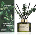 Airkeep Reed Diffuser Set with 6.76 fl oz Wild Mint & Eucalyptus Scent Essential Oils and 3 Leaves & 8 Diffuser Sticks,Bathroom Shelf Decor & Air Freshener, House Bedroom Office Decor & Gifts