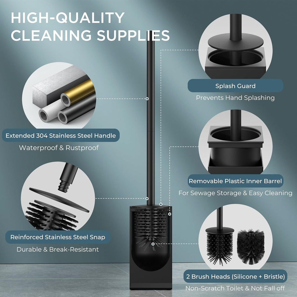 FORIOUS Stainless Steel Toilet Bowl Brush Scrubber and Holder Set Short
