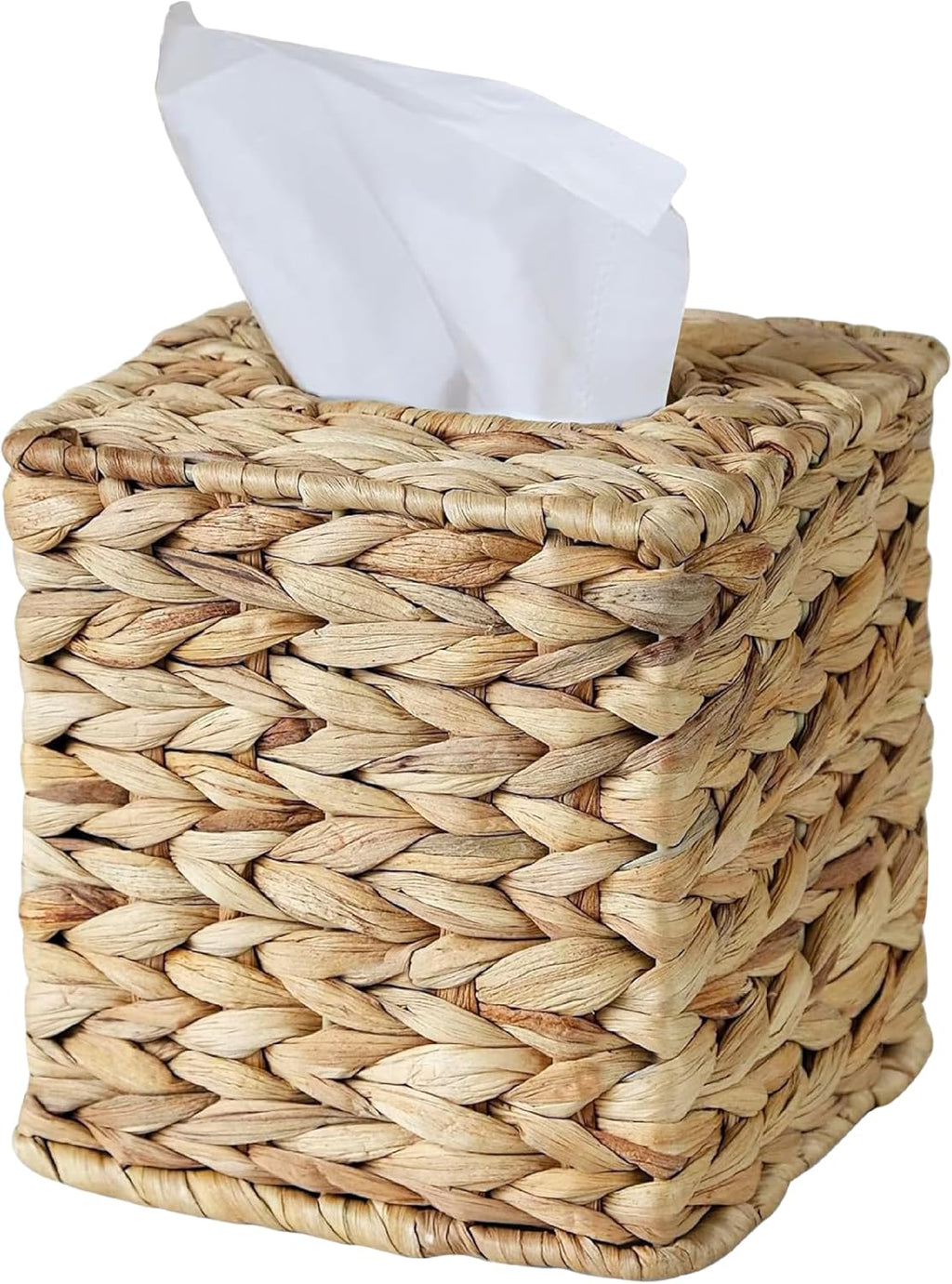 Water Hyacinth Handwoven Tissue Box Cover, Square Decorative Tissue Holder, Natural Handmade Wicker Napkin Box Holder for Bathroom, Living Room, Bedroom, Boho Farmhouse Home Decor