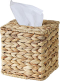 Water Hyacinth Handwoven Tissue Box Cover, Square Decorative Tissue Holder, Natural Handmade Wicker Napkin Box Holder for Bathroom, Living Room, Bedroom, Boho Farmhouse Home Decor