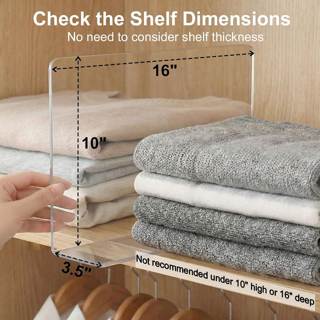 SortNStore Shelf Dividers Closet Organization: 10" Tall x 16" Deep (Deeper)