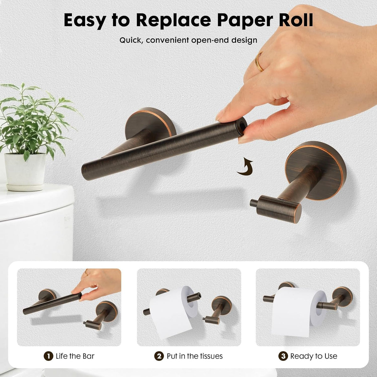 Oil Rubbed Bronze Toilet Paper Holder, Stainless Steel Towel Ring, Double Post Pivoting Toilet Paper Holder and Hand Towel Holder for Bathroom, Bathroom Hardware Accessories Set Brushed Bronze