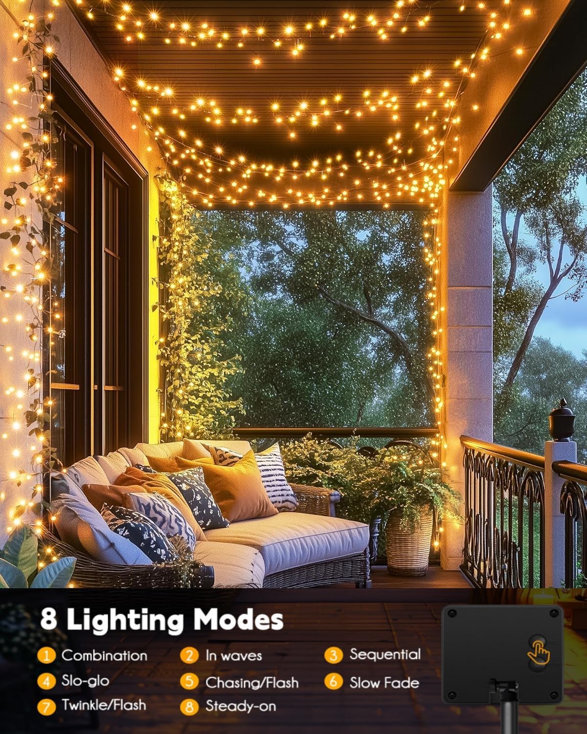 120 LED Solar Christmas Lights Outdoor Waterproof IP65, 10FT 8 Light Modes