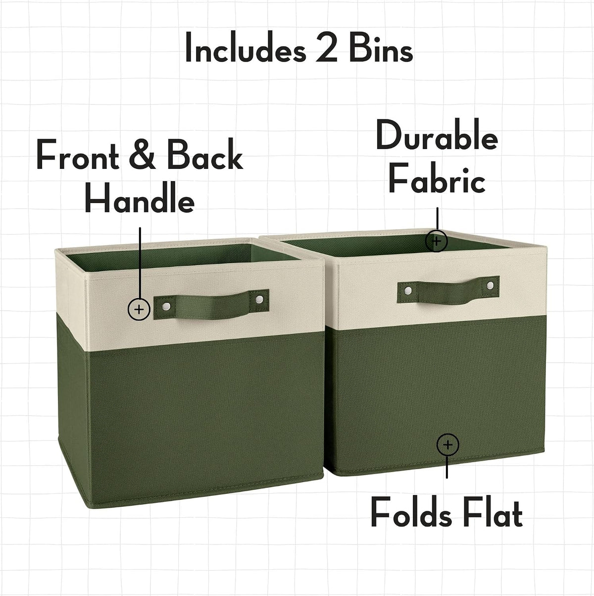 RiverRidge Two-Tone Folding Storage Bins - 2-pack of 10in Tall Olive Cubes