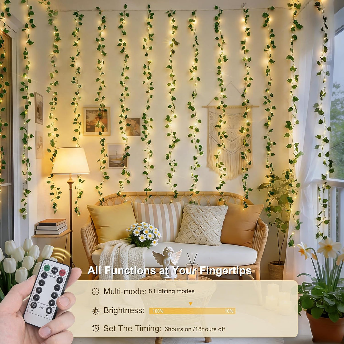JMEXSUSS 200 LED Vine Lights, Pothos Vines with Fairy Lights Curtain