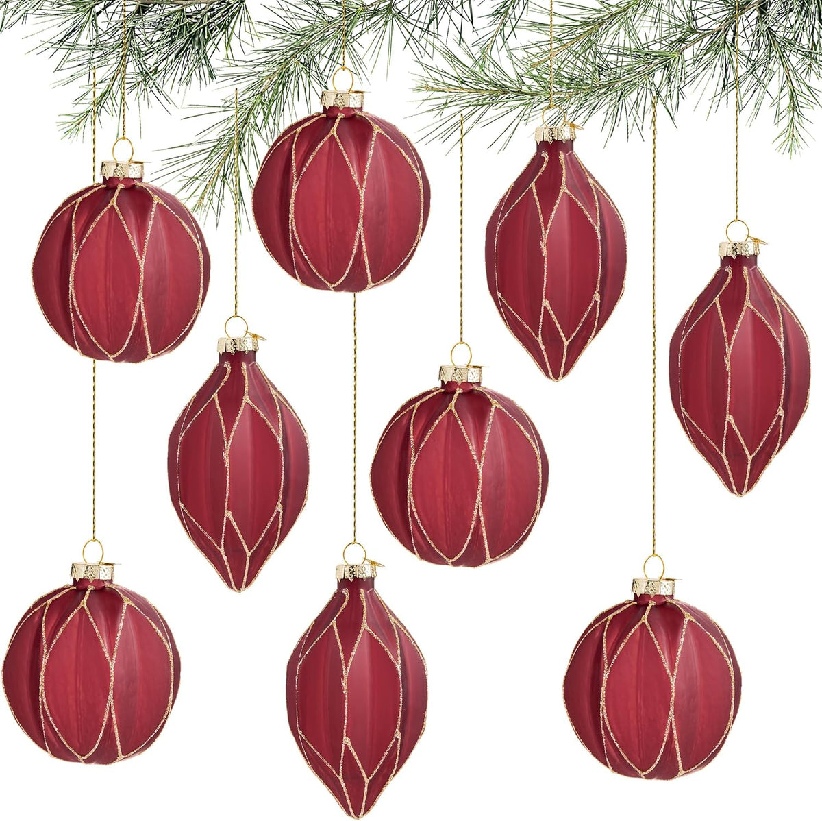 WDS WONDROUS Christmas Ball Ornaments Teardrop Xmas Tree Ornament Set Red