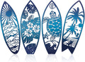 Therwen 4 Pcs Metal Surfboard Wall Decor, Tropical Beach Palm Turtle, Blue