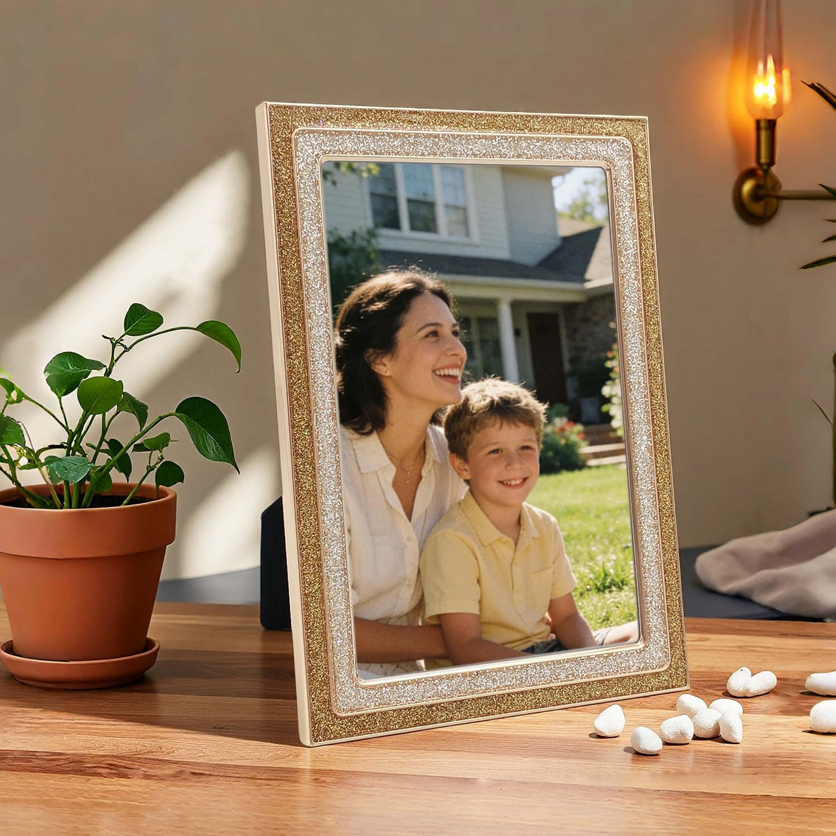 5x7 Gold Silver Picture Frame - Glittering Enamel Photo Frames with Real Glass & Velvet Back, 5 by 7 Metal Frame for Tabletop or Wall, Ideal Home Décor & Weddings Gifts (2PCS)