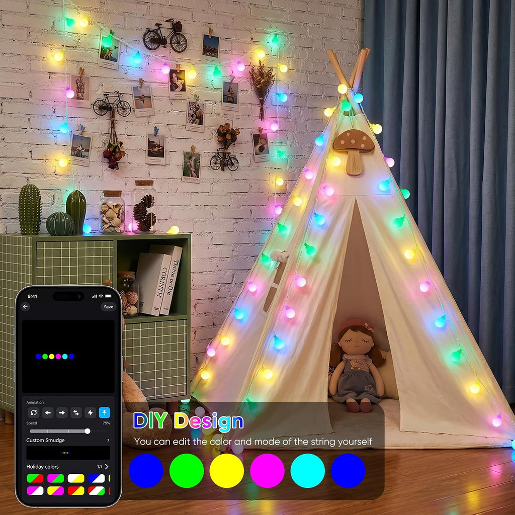 OMIKA 50FT 100 LED Smart Color Changing Globe String Lights, Smart Fairy Lights APP & Remote Control, Music Sync Twinkle Light, 100+ Dynamic Mode for Bedroom Classroom Party Christmas Decoration