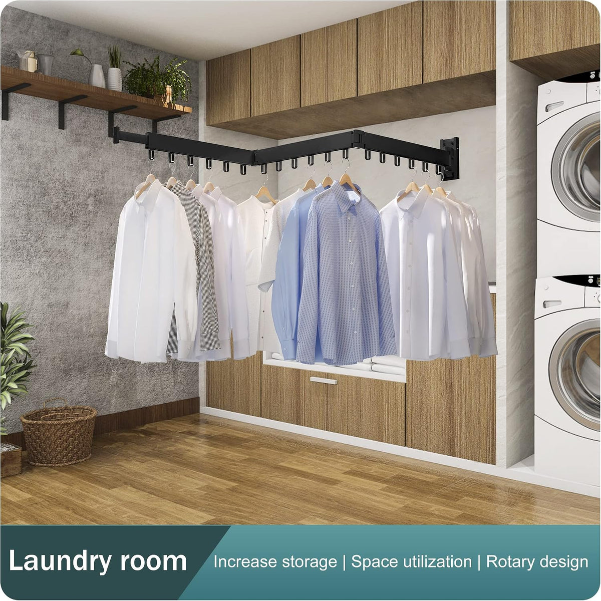 LIENAHU Clothes Drying Rack,Laundry Drying Rack,Clothes Rack Wall Mount,Wall Mounted Clothes Hanger Rack,Laundry Rack Folding,Retractable Clothing Rack,Collapsible Clothes Hanging Rack(Loop,Black)