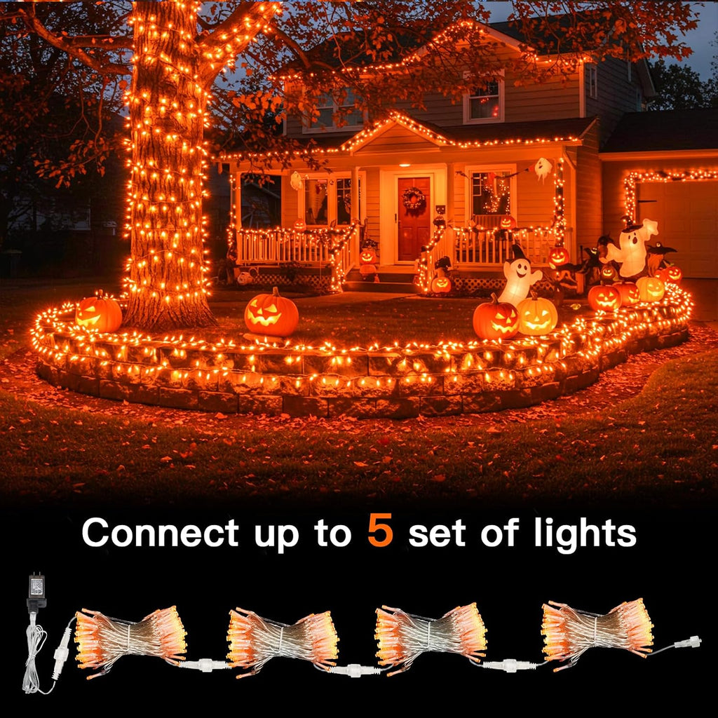 suddus Orange Halloween Lights Outdoor with Remote, 66ft 200 LED Connectable Waterproof String Lights Plug in, Dimmable Clear Wire Fairy Lights for Fall, Thanksgiving, Dorm, Party, Garden, Porch Decor