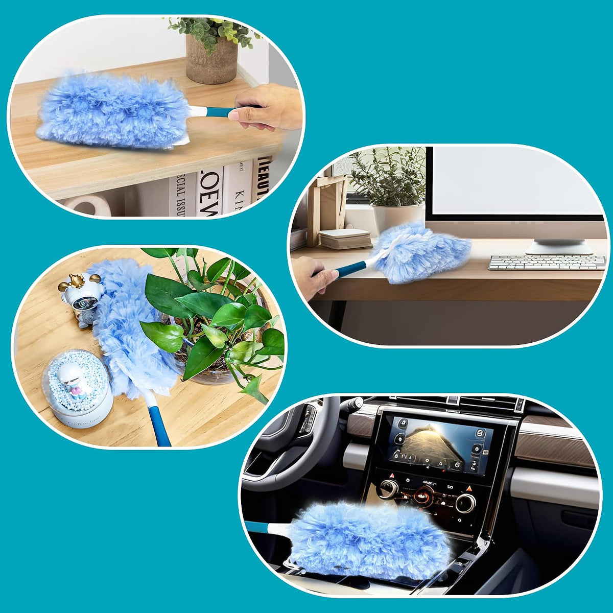 NEWE Duster Refills 20 PCS with Handle Compatible with Swiffer, 360 Degree Heavy Duty Dusting Kit with 4X Microfibers, Multi-Surface Dust Removing Tool for Cleaning Blinds Bookshelf Furniture