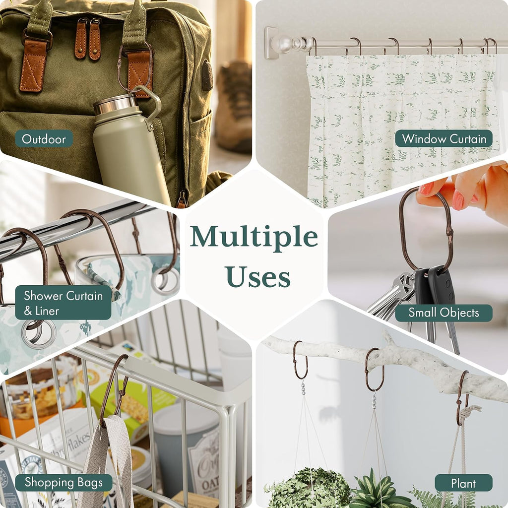 Bathway Shower Curtain Rings, Shower Curtain Hooks Bronze Shower Rings Rust Proof, Anti-Drop Shower Rings for Curtain, 12Pcs Shower Hooks for Shower Curtain Rod Oval Bathroom Curtain Rings