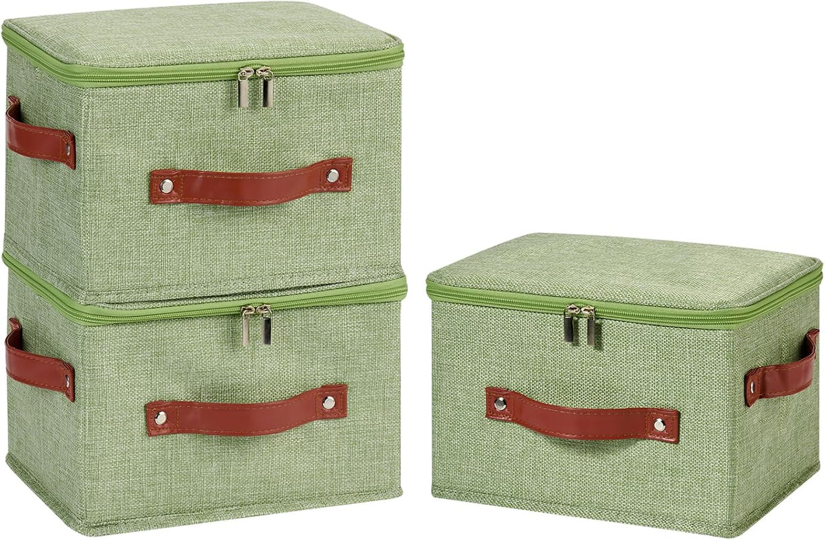 3PCS Storage Bins Boxes with Zippered Lid Decorative Baskets