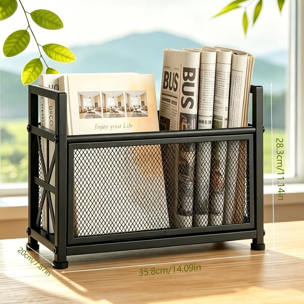 Extra Large Black Magazine Holder, Metal Magazine Rack Floor, Mesh Magazine File Holder, Magazine Storage Basket, Magazine Holders for Classroom，Magazine Stand for Desk, Folder Organizer Bin for Books