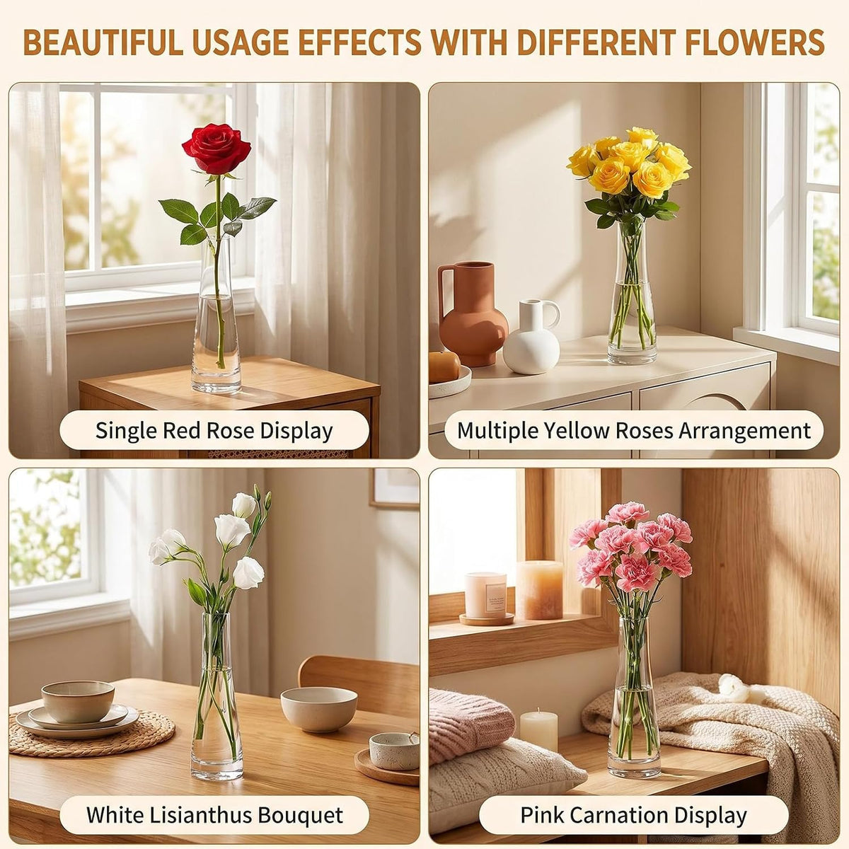 Erioctry Single Bud Vase Hand-Made Blown Art Bud Glass Vase Clear Glass Flower Vase Single Stem Vase Container for Home and Office Décor Centerpiece for Wedding Party Event
