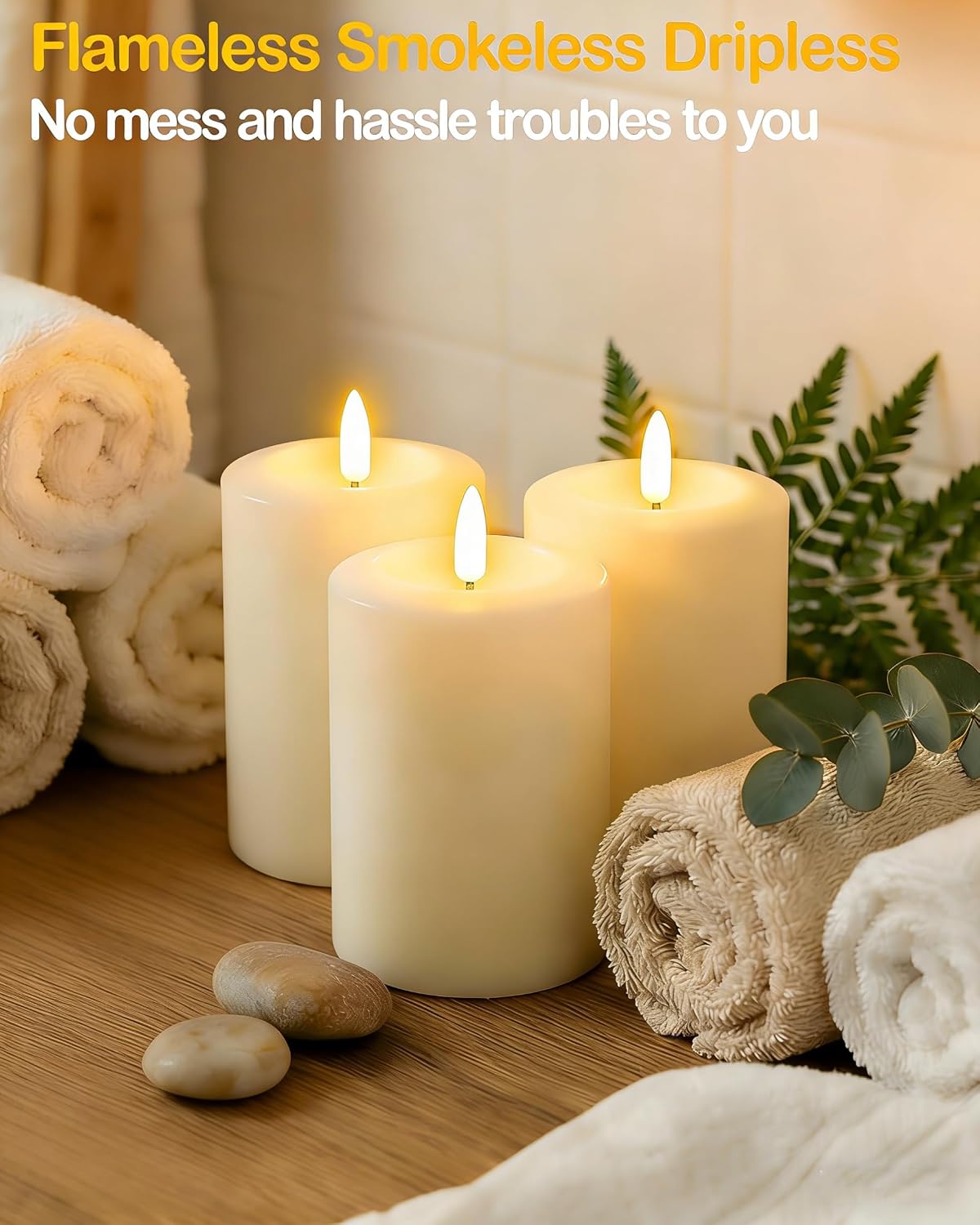 Gmnee 3"x4" Flickering Flameless Candles with Remote Timer, LED Candles