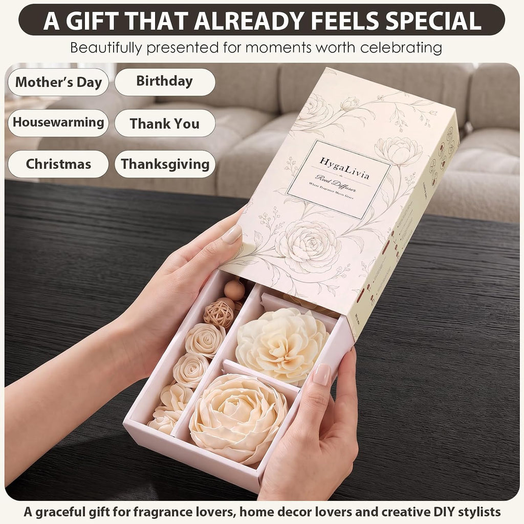 Reed Diffuser Set with 7 Sola Wood Flowers & Fiber Diffuser Sticks