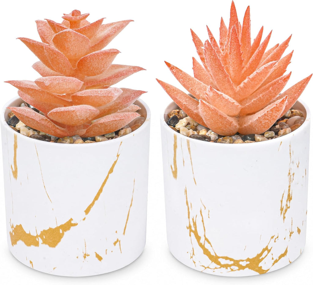 Der Rose 2 Pack Fall Fake Plants in Gold Accent Pots for Autumn Decor