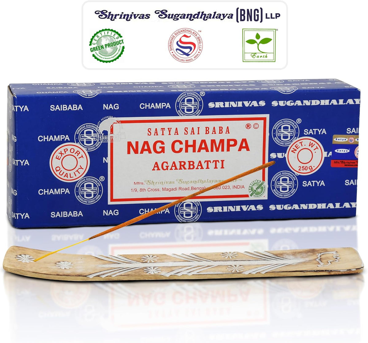 Satya Nag Champa Incense Sticks Bangalore- 250gm Bundle Natural Hand Rolled Non-Toxic Nagchampa BNG Insense Set with Raajsee Insence Stick Holder for Meditation, Yoga, Aromatherapy & Joss Sticks
