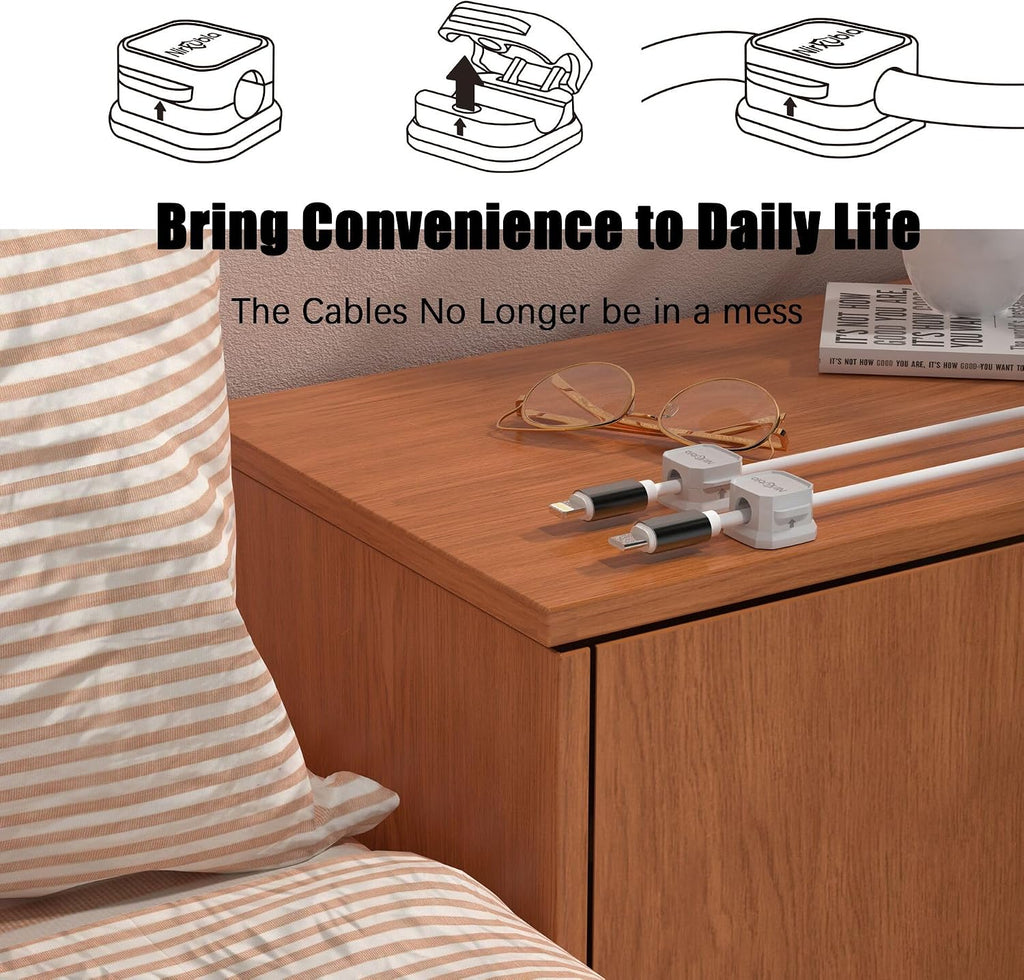 [9 Pack] Magnetic Cable Clips,Easy to Adjust Cables or Wires,Enhanced Adhesive Wire Holder Keeper Organizer,Desk Cable Management, NIRXUBLA Cable clips for office,car,kitchen,workspace,Bedroom (White)