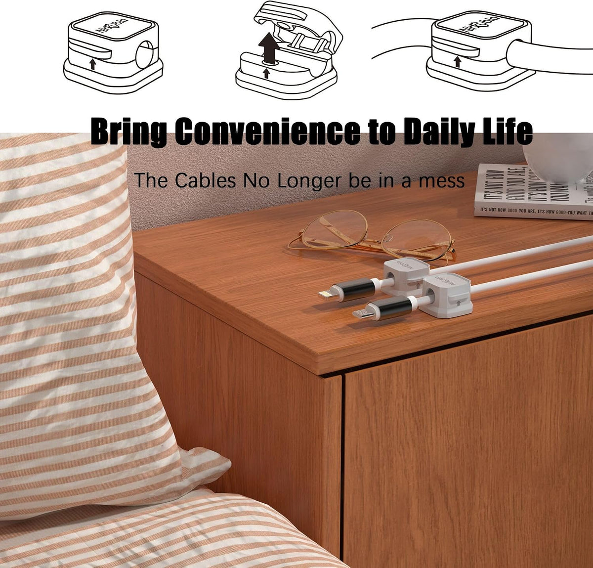 [9 Pack] Magnetic Cable Clips,Easy to Adjust Cables or Wires,Enhanced Adhesive Wire Holder Keeper Organizer,Desk Cable Management, NIRXUBLA Cable clips for office,car,kitchen,workspace,Bedroom (White)